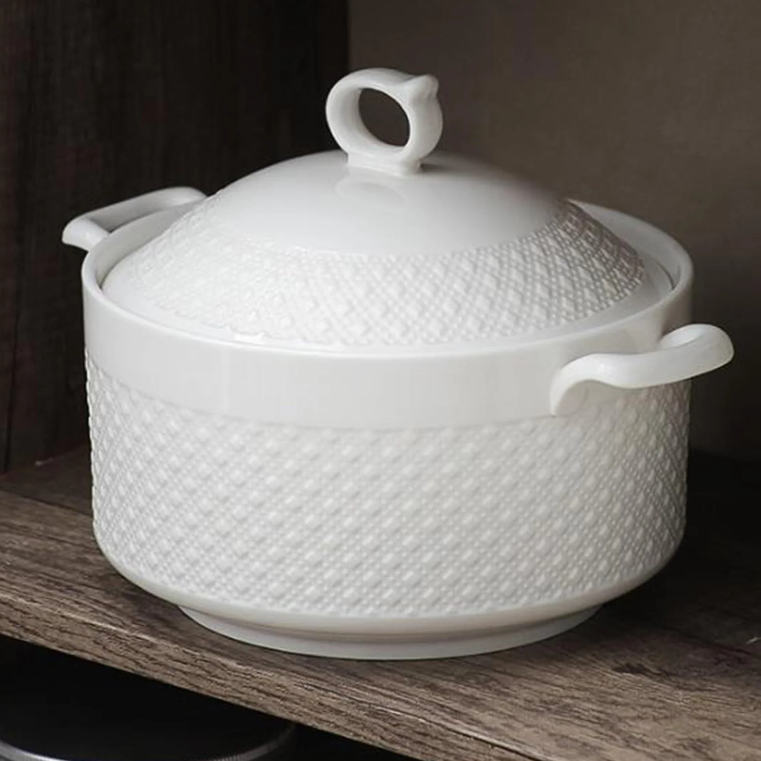 Tureen - Cuenco de cerámica de porcelana con tapa para cocina doméstica